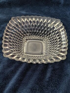 Clear Pressed Glass Serving Bowl - Square Decorative Dish